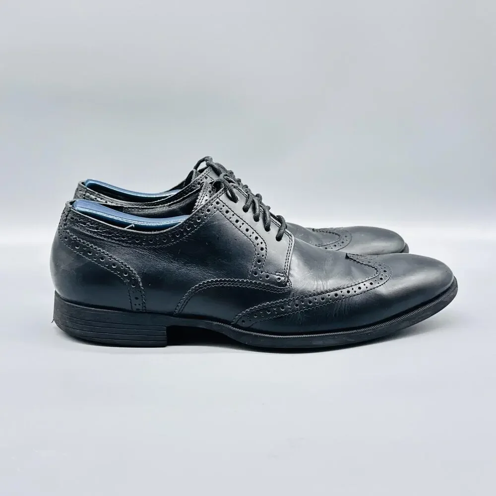 Cole Haan Shoes Men 9 Black Leather Wingtip Oxford Brogue Lace Up Slip On Dress